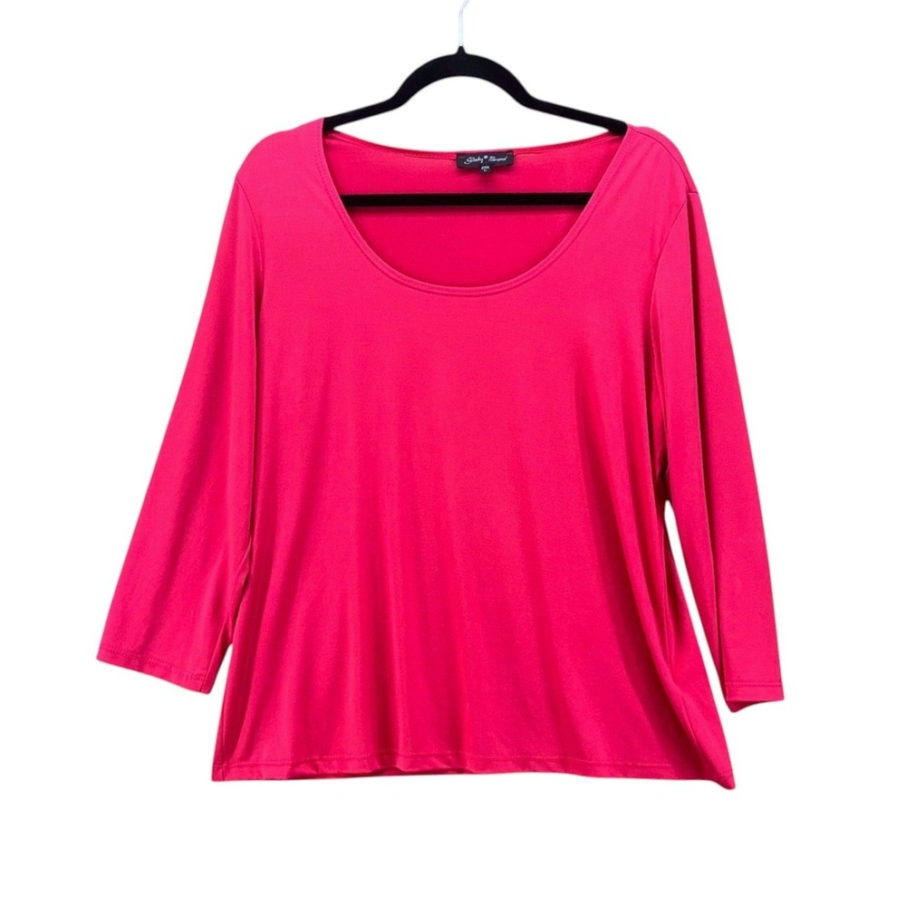 Slinky Brand Stretchy Knit Top L Scoop Neck Timeless Classic Preppy Feminine